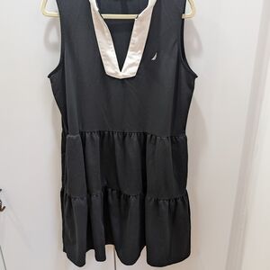 Nautica Black V-Neck Sleeveless Coastal Dress with White Trim
